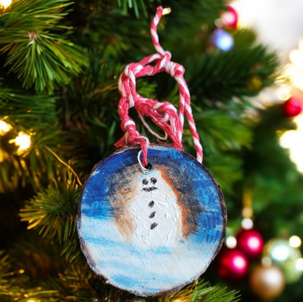 Anna's Creations Hand Crafted Painted Wood  Hanging Ornament Winter Snowman
